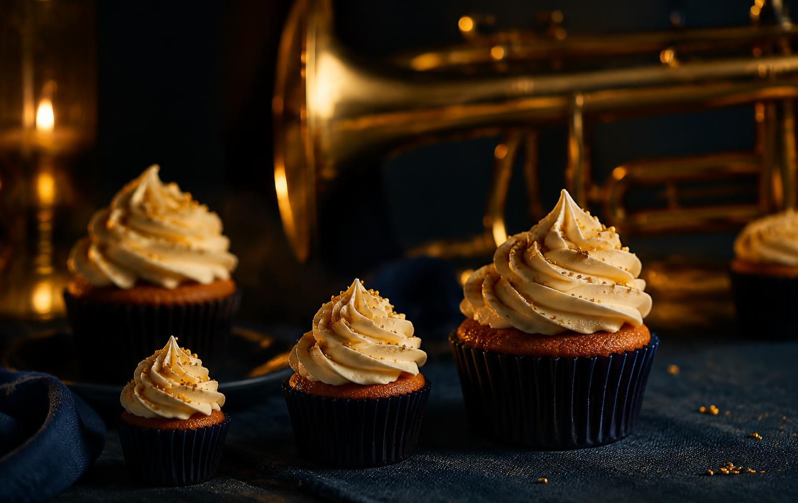 Mini and regular cupcakes with golden sprinkles